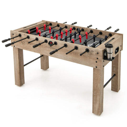 137 cm Full Size Foosball Table with 2 Balls and 2 Foldable Cup Holders-Natural